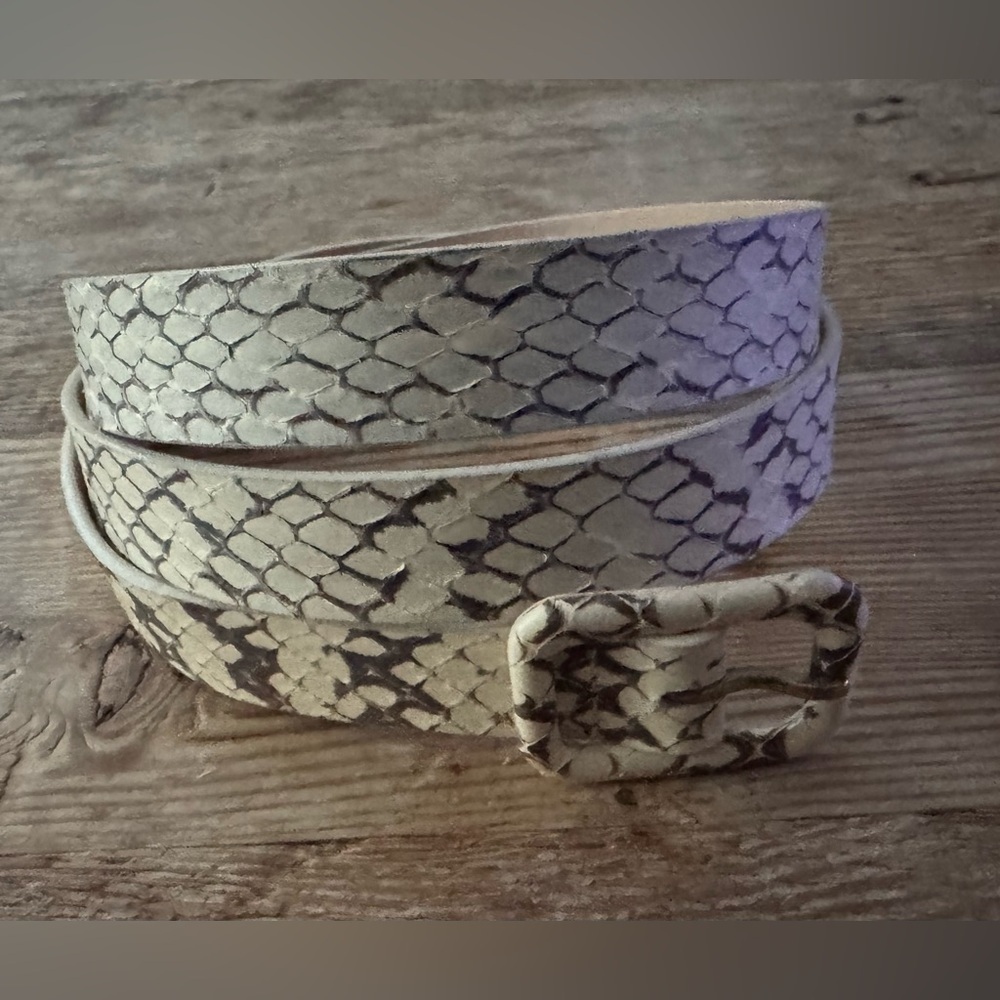 NWT J. Crew Womens Reptile Patterned Cream and Brown Belt Size Large